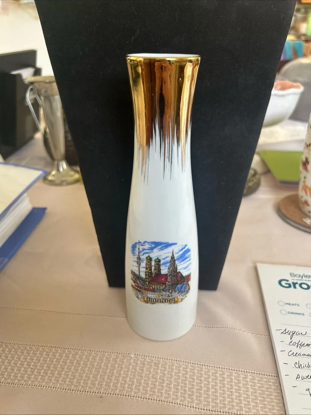 White and Gold Munich Cityscape Ceramic Bud Vase - Brand Unspecified